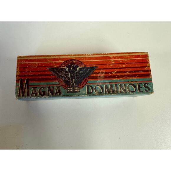 Vintage Magna Dominoes No 225 Eagle Original Box Double Six Set Milton Bradley - Picture 2 of 7